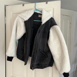 Free People Women's Perry Hooded Denim Jacket Washed Black Small